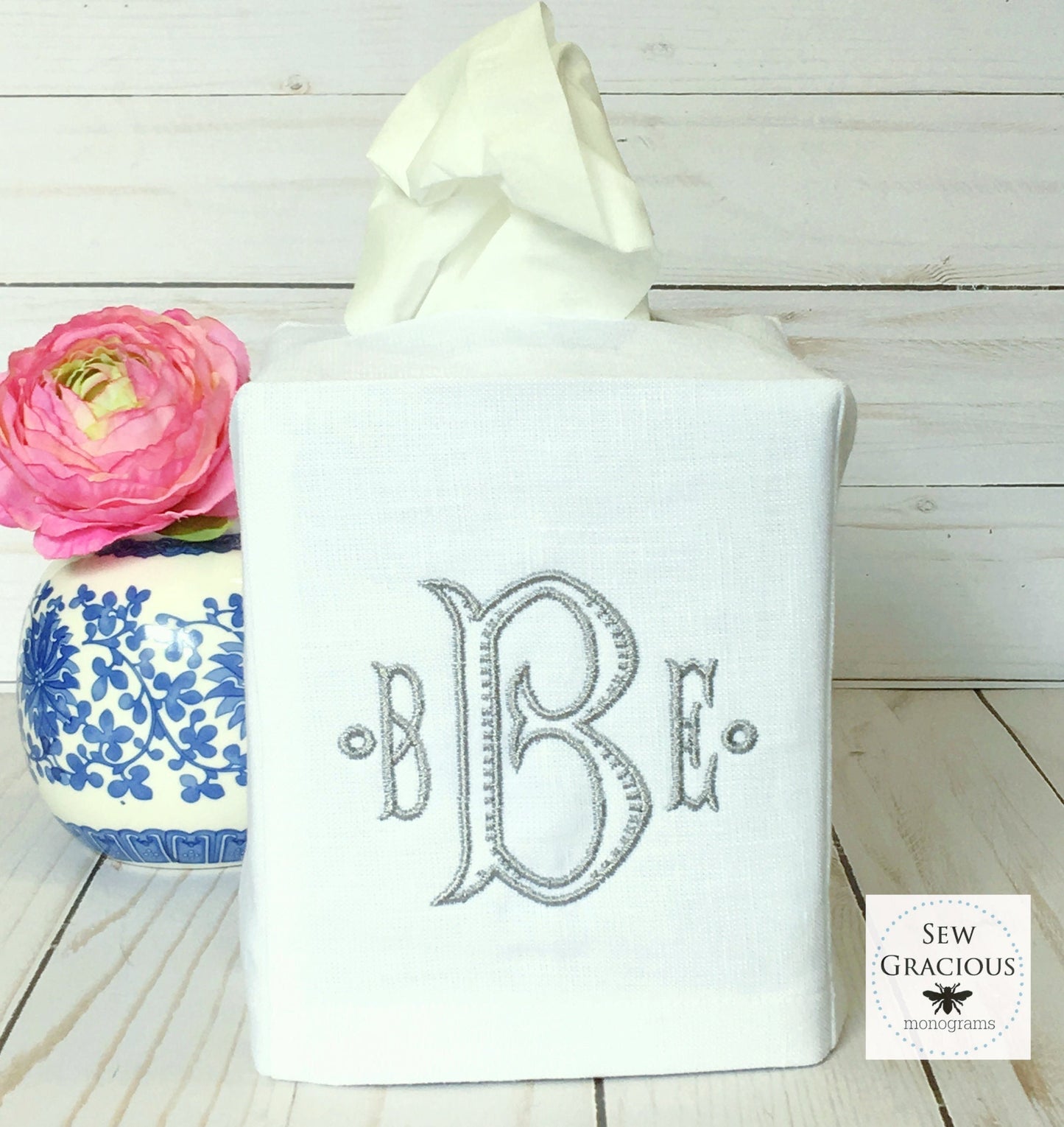 Baroque font Monogrammed Tissue Box Cover
